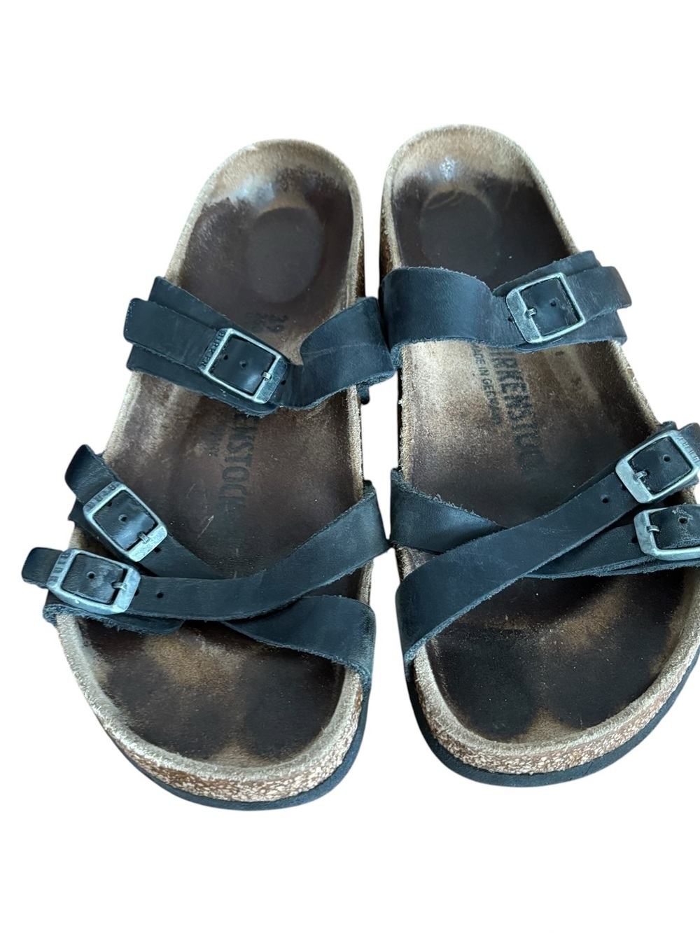Birkenstock Franca Oiled Leather Black Triple-Buckle Cork Footbed Sandals